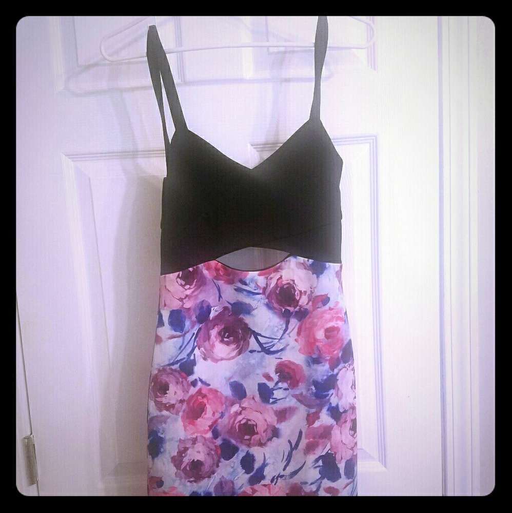Little black dress with floral print at the bottom